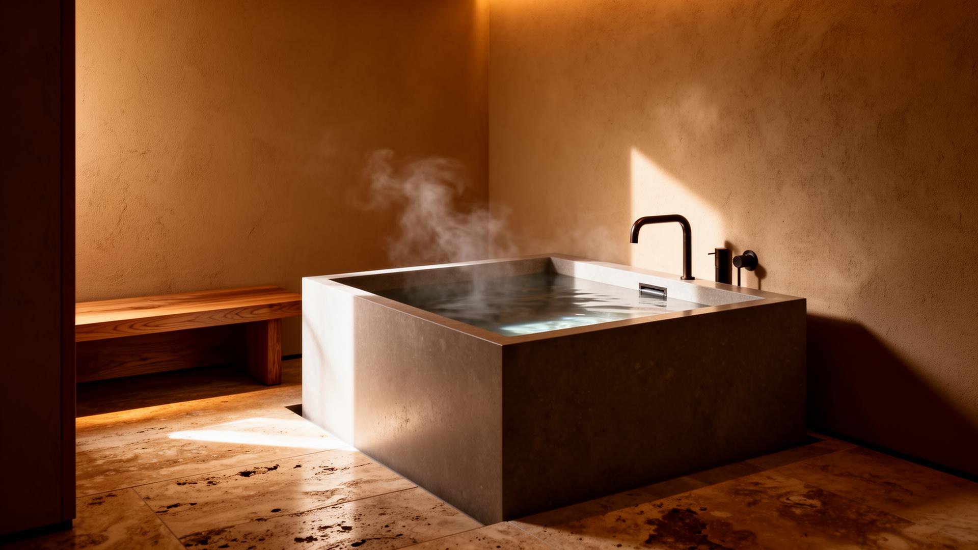 Private deep soaking suite with warm lighting